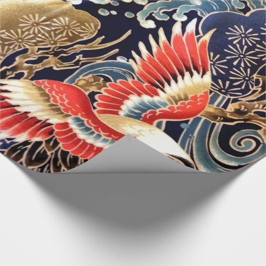 FLIEGENDE KRÄNE, WELLEN, FRÜHSTÜCKE, japanische Bl Geschenkpapier (Ecke)