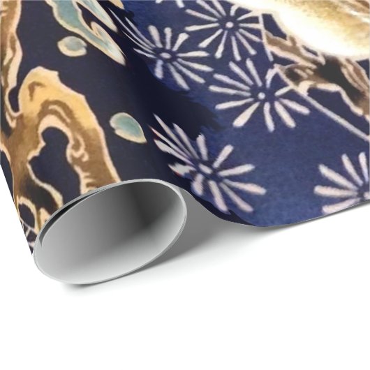 FLIEGENDE KRÄNE, WELLEN, FRÜHSTÜCKE, japanische Bl Geschenkpapier (Rolleneckpunkt)