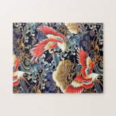 FLIEGENDE KRÄNE, WELLEN, FRÜHSTÜCKE, japanische Bl Puzzle (Horizontal)