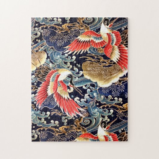 FLIEGENDE KRÄNE, WELLEN, FRÜHSTÜCKE, japanische Bl Puzzle (Vertikal)