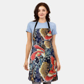 FLIEGENDE KRÄNE, WELLEN, FRÜHSTÜCKE, japanische Bl Schürze (Getragen)