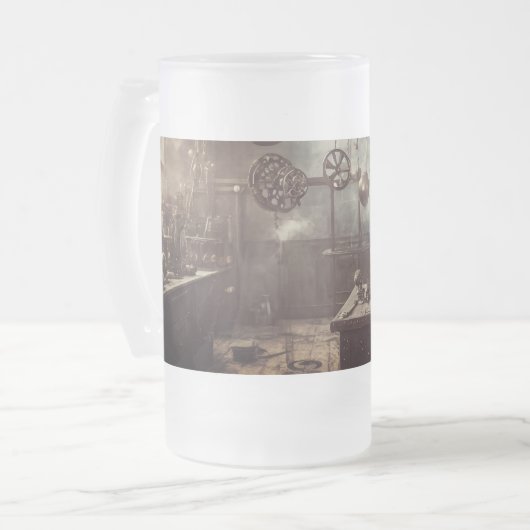 Fliegende Kugeln, in einem Steampunkellabor Mattglas Bierglas (Vorderseite Links)