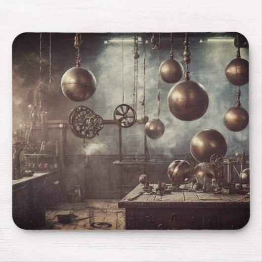 Fliegende Kugeln, in einem Steampunkellabor Mousepad (Vorne)