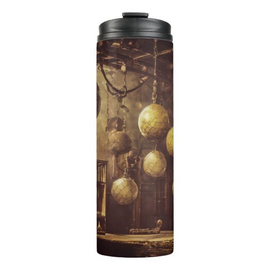 Fliegende Kugeln, in einem Steampunkellabor Thermosbecher (Vorderseite)