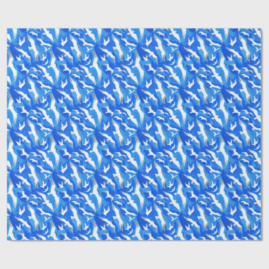 Fliegende Möwen am Himmel blau Geschenkpapier (Flach)