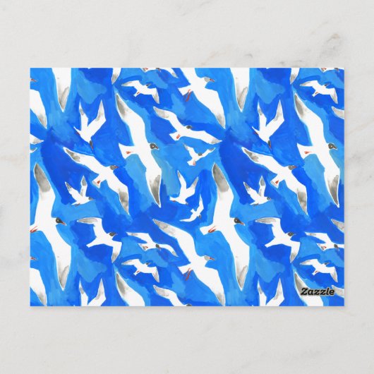 Fliegende Möwen am Himmel blau Postkarte (Rückseite)