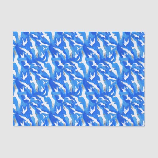 Fliegende Möwen am Himmel blau Seidenpapier (Vorderseite)