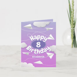 fliegende Papierflugzeuge, mädchenhaft rosa lila G Karte