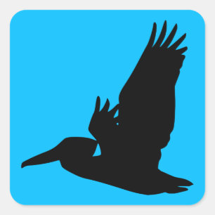 Fliegende Pelikan-Silhouette Himmelblau Quadratischer Aufkleber