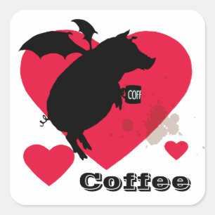 Fliegende Piggie mit Kaffee Quadratischer Aufkleber