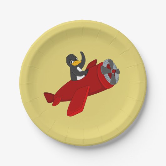 Fliegende Pinguin-Cartoon-Papier-Teller Pappteller (Vorderseite)