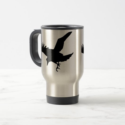 Fliegende Raben-Silhouette-Aluminiumreise-Tasse Reisebecher (Vorderseite Links)