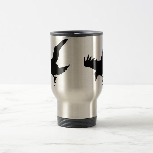 Fliegende Raben-Silhouette-Aluminiumreise-Tasse Reisebecher (Mittel)