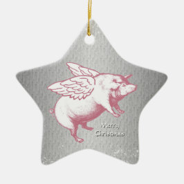 Fliegende rosa Schweine - Stern-Verzierung Keramikornament