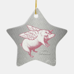 Fliegende rosa Schweine - Stern-Verzierung Keramikornament