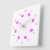 Fliegende rosafarbene Schmetterlingswand - Farbe a Quadratische Wanduhr (Winkel)
