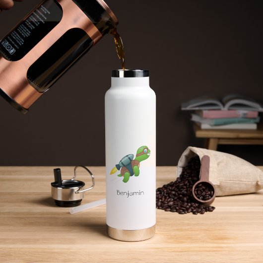 Fliegende Schildkröte mit Jetpack Eigenname Trinkflasche (Kaffee (gedreht))