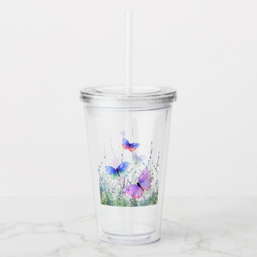 Fliegende Schmetterlinge Akrylic Tumbler Acryltrinkbecher (Vorderseite)