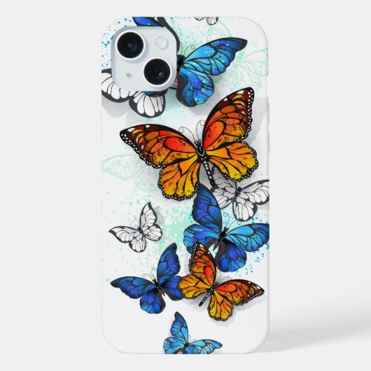 Fliegende Schmetterlinge Morpho und Monarch iPhone Hülle (Rückseite)