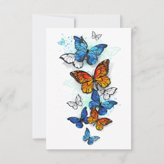 Fliegende Schmetterlinge Morpho und Monarch Save The Date (Vorderseite)