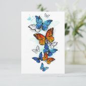 Fliegende Schmetterlinge Morpho und Monarch Save The Date (Stehend Vorderseite)