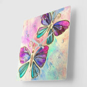 Fliegende Schmetterlingsuhren - Aquarell Quadratische Wanduhr (Winkel)