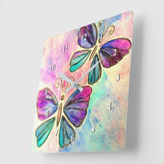 Fliegende Schmetterlingsuhren - Aquarell Quadratische Wanduhr (Winkel)