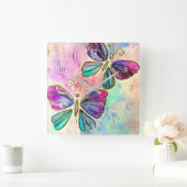Fliegende Schmetterlingsuhren - Aquarell Quadratische Wanduhr (Zuhause)