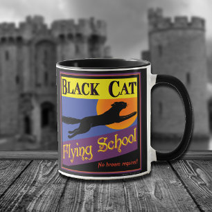 Fliegende Schule der schwarzen Katze Vintage-Hallo Tasse