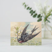 Fliegende Schwalbe mit Blumenast Postkarte (Stehend Vorderseite)