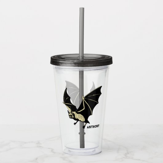 Fliegende schwarze Fledermaus personalisiert Acryltrinkbecher (Vorderseite)