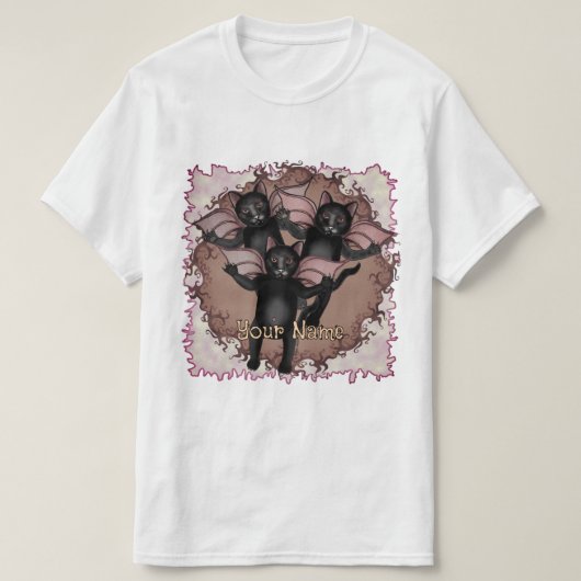 Fliegende schwarze Katzen  T-Shirt (Design vorne)