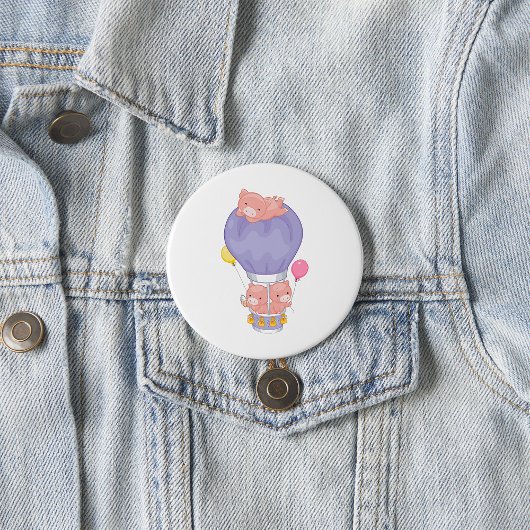 Fliegende Schweinchen im Heißluftballon Button