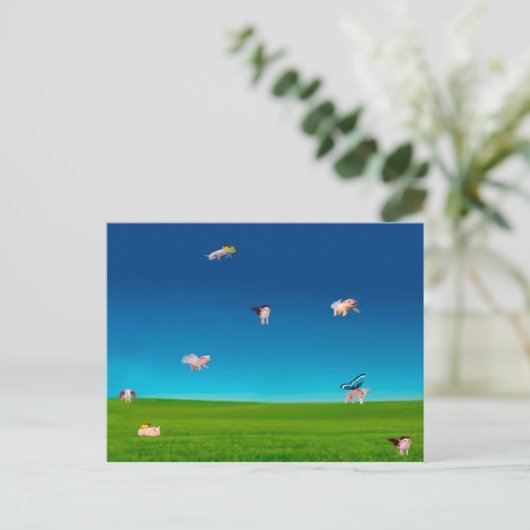 Fliegende Schweine Postkarte (Stehend Vorderseite)