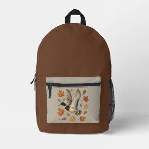 Fliegende Stockente im Vintage-Stil mit Herbstlaub Bedruckter Rucksack