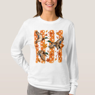 Fliegende Stockentenente Orange Punkte Herbstlaub T-Shirt