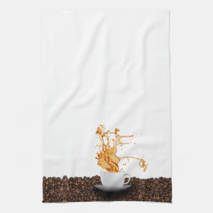 Fliegende Tasse Kaffee Mit Spritzer Geschirrtuch