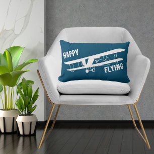 Fliegende Typografie & Flugzeug, Blau, Einfach Lendenkissen
