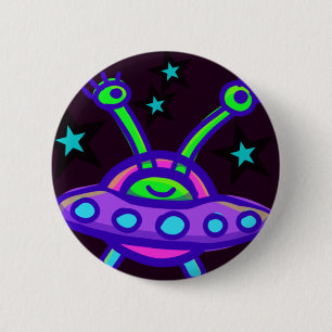 Fliegende Untertassen-Aliens Im Weltraum Pin Button