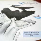 Fliegende Vögel Hand Schatten Illusion Surreale Ku Fotodruck