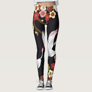 Fliegende Vögel: Krane Heron Japanisch. Leggings