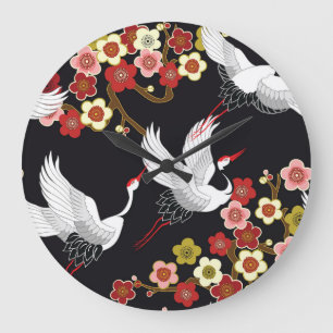 Fliegende Vögel: Kranich Reiher Japanisch. Große Wanduhr