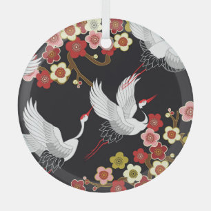 Fliegende Vögel: Kranich Reiher Japanisch. Ornament Aus Glas