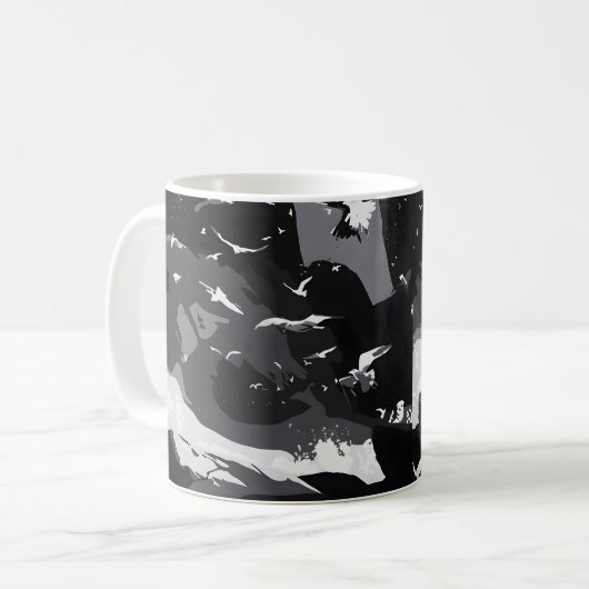 Fliegende Vögel & Küstenwellen Kaffeetasse (Vorderseite Links)
