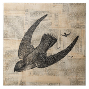 Fliegende Vögel Vintage Vogel Kunst Fliese