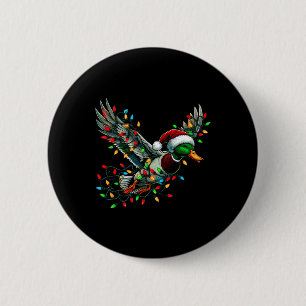 Fliegende Weihnachtsmann-Ente mit Weihnachtslichte Button