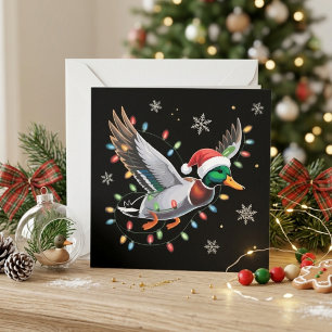 Fliegende Weihnachtsmann-Ente Weihnachtsbeleuchtun Feiertagskarte