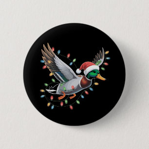 Fliegende Weihnachtsmann-Ente Weihnachtslichter Ja Button