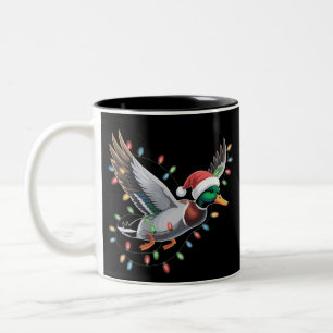 Fliegende Weihnachtsmann-Ente Weihnachtslichter Ja Zweifarbige Tasse