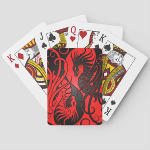 Fliegende Yin Yang Drachen - rot und schwarz Spielkarten